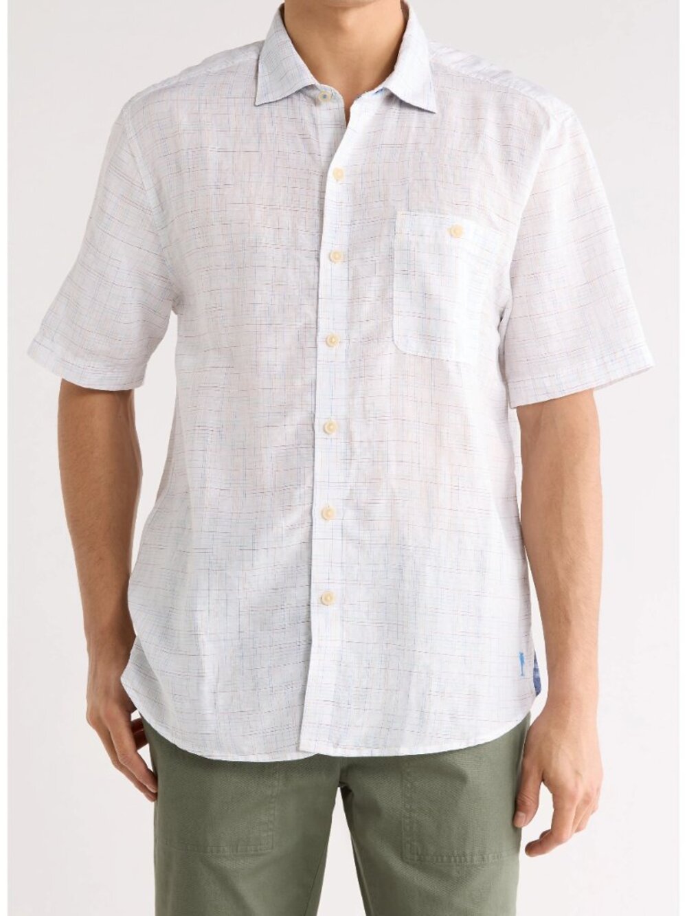 Tommy Bahama Sand Linen Prism Check Shirt Short Sleeve Light Blue Size XL